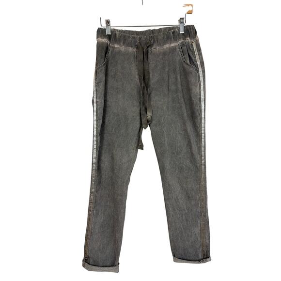 Tees by Tina Pants - Tees by Tina Stephens Distressed dark grey Side Stripe Trousers Italy One Size